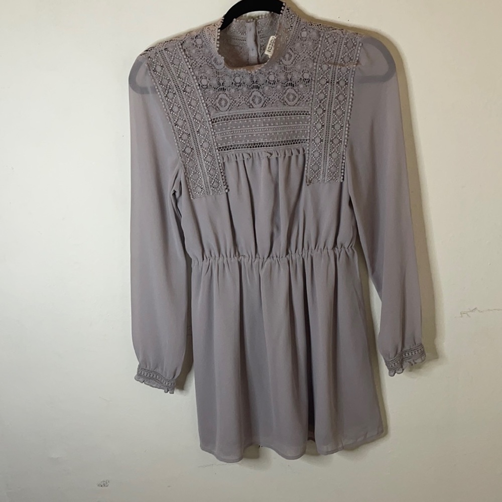 Gray Long Sleeves Mini Dress